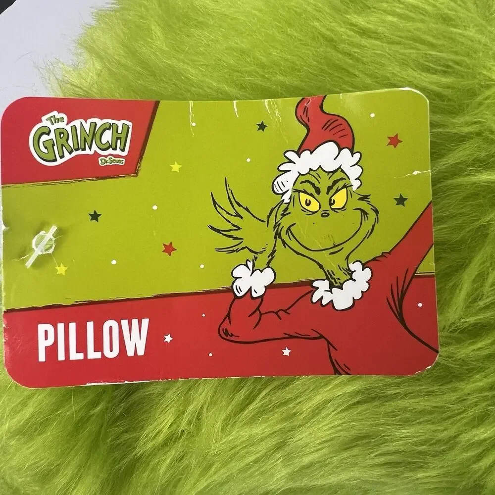 The Grinch Dr. Seuss Throw Pillow Green Faux Fur Face Holiday Christmas Ruz